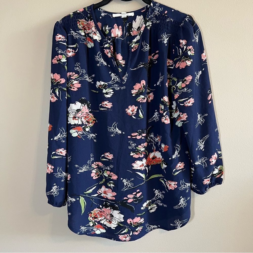 fun 2 fun Navy Floral Long-Sleeve Blouse